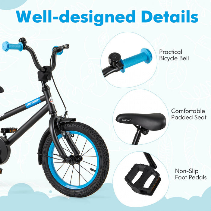 Costway 14" Kids Bike With Adjustable Saddle Handlebar Removable Training Wheels Handbrake Black