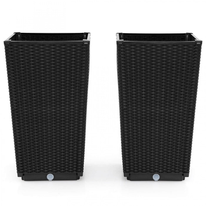 Costway 23" Tall Planters Set Of 2 Rattan Wicker Plant Pot Self-watering Tree Pot Black