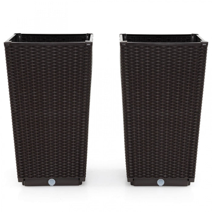 Costway 23" Tall Planters Set Of 2 Rattan Wicker Plant Pot Self-watering Tree Pot Brown