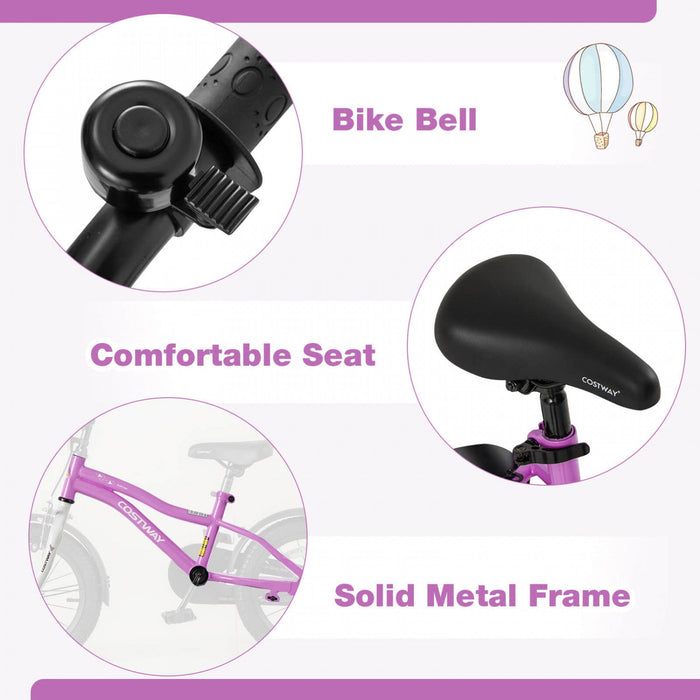 Costway 14" Kids Bike For 3-5 Years Old Boys & Girls With Adjustable Seat Handbrake Reflectors Purple