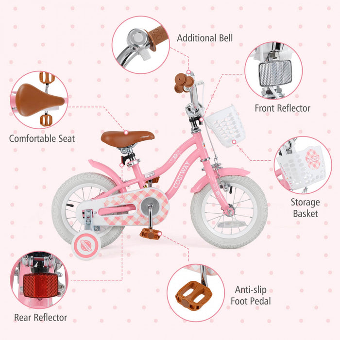 Costway 12" Kid's Bike For 3-4 Years Old Children Bicycle With Front Handbrake Red