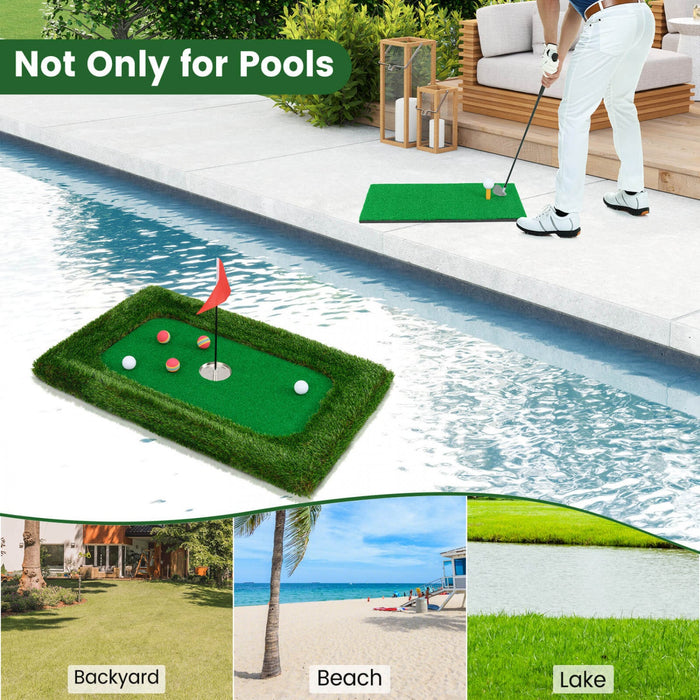 Costway Rectangular Floating Golf Green For Pool Includes Golf Hitting Mat 6 Golf Balls