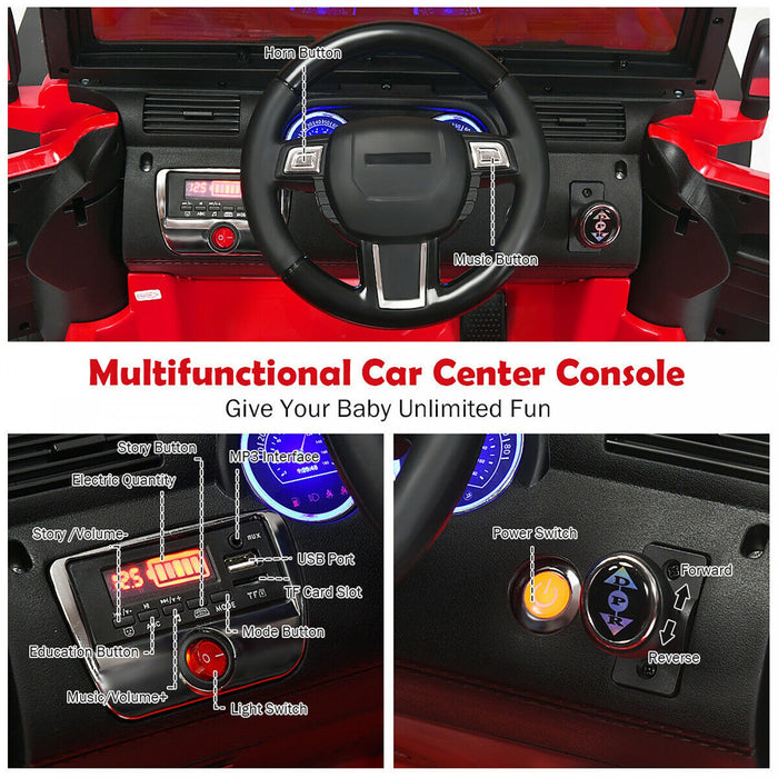 Costway 12v Kids Ride On Truck Rc Car W/ Led Lights Music Trunk Red