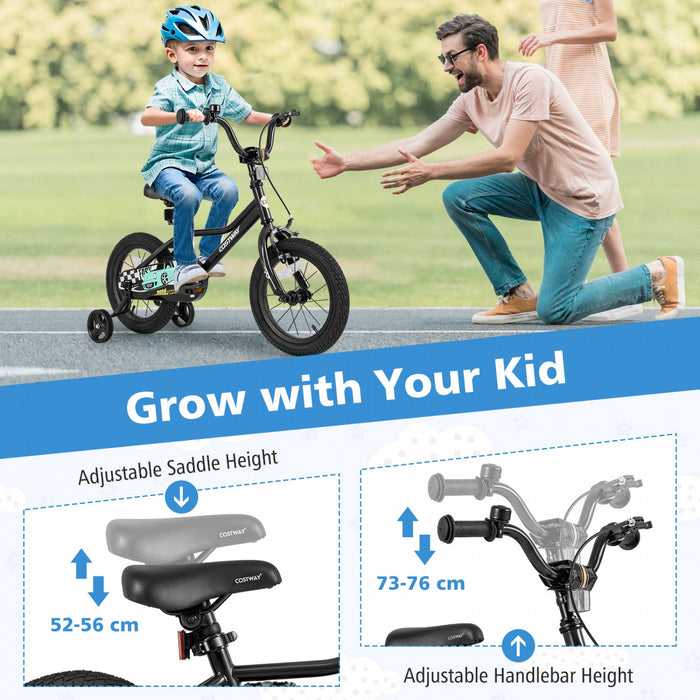 Costway 14" Kids Training Bike With Removable Training Wheels Pneumatic Tires Black