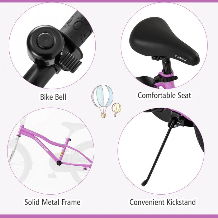 Costway 18" Kids Bike For 4-8 Years Old Boys & Girls With Adjustable Seat Handbrake Reflectors Purple