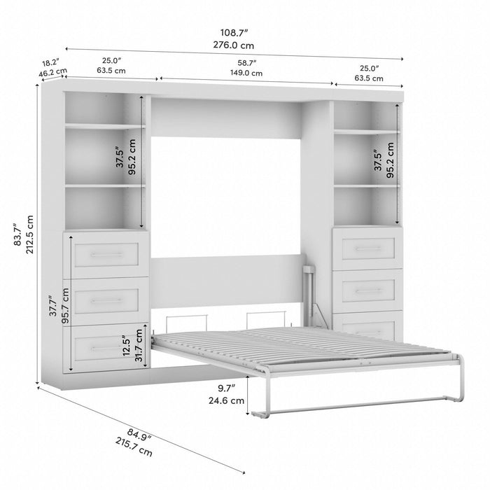 Bestar Pur 109\" Full Murphy Bed and 2 Shelving Units with Drawers - Black Walnut