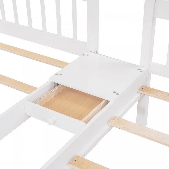 Claire Solid Wood Twin Triple Bunk Bed With Drawers And Guardrails - White 