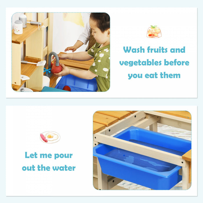 Costway Kid's Wooden Mud Kitchen Pretend Cook Playset Toy For Children