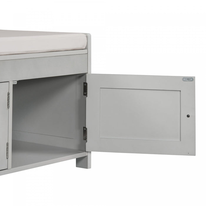 Olivia Pine Wood Storage Bench With 3-door Shoe Cabinet With Hidden Compartment - Grey 