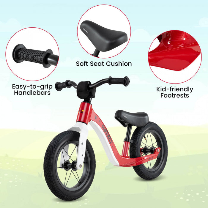 Costway 12 Inch Magnesium Toddler Balance Bike No Pedal Training Toddler Balance Bike Red