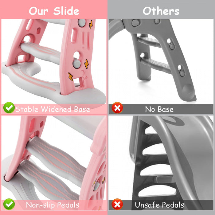 Costway 3-in-1 Kids Indoor Slide With Basketball Hoop & Basketball, Safe Buffer Zone Pink