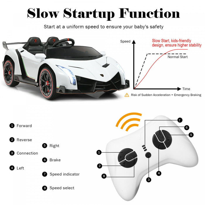Costway 12v 2-seater Licensed Lamborghini Kids Ride On Car W/ RC & Swing Function White