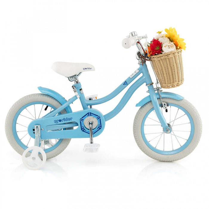 Prorider 14" Kid's Bike With Training Wheels Adjustable Handlebar Seat Handbrake Blue
