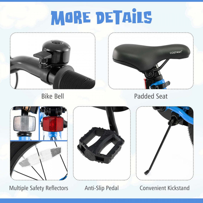 Costway 18" Led Lighted Kids Bike With Adjustable Seat Coaster Brake Training Wheels Blue