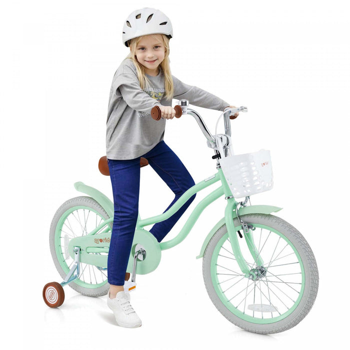 Costway 18" Kids Bike Toddler Bicycle With Training Wheel Kickstand For 4-8 Years Green