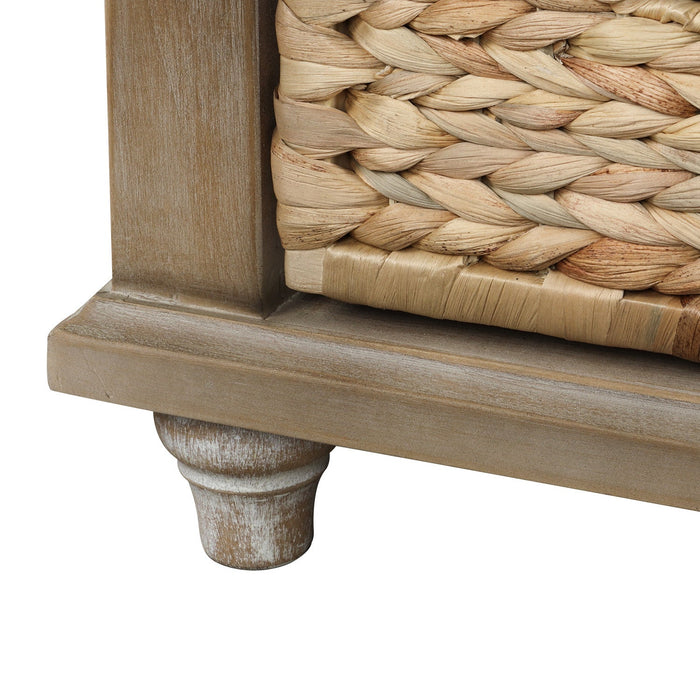 Harvey Solid Wood Storage Bench With Drawers And Rattan Baskets - Light Brown 