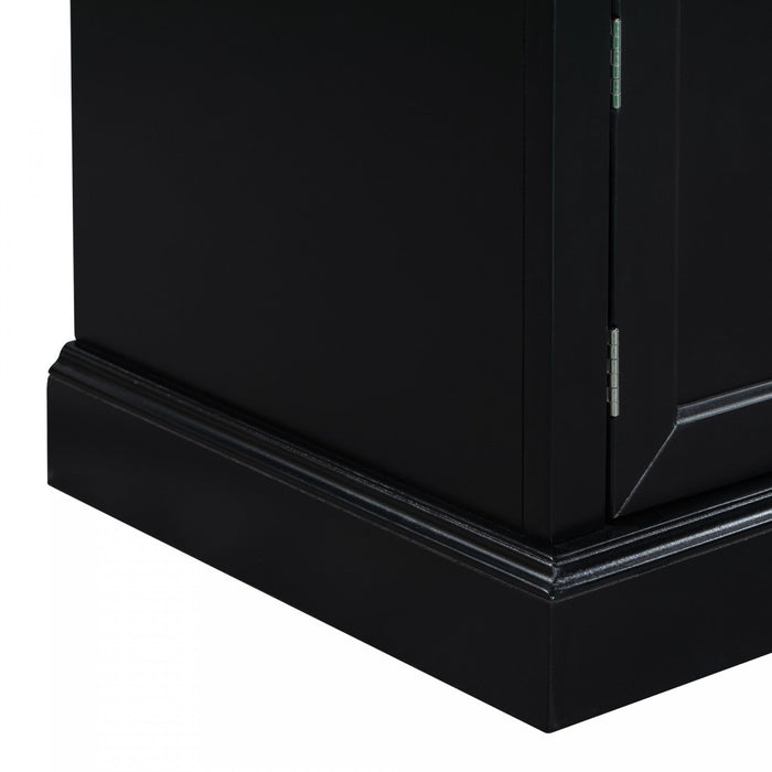 Boyce Solid Wood Storage Bench With 4-door Shoe Cabinet With Cushion - Black 
