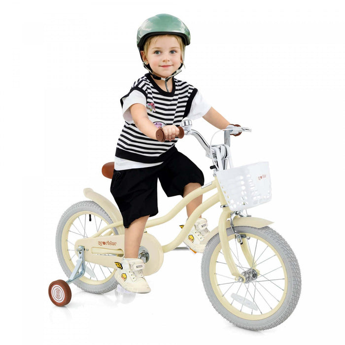 Prorider 16" Kids Bike Toddler Adjustable Bicycle With Training Wheel For 4-7 Years Old Girl Beige