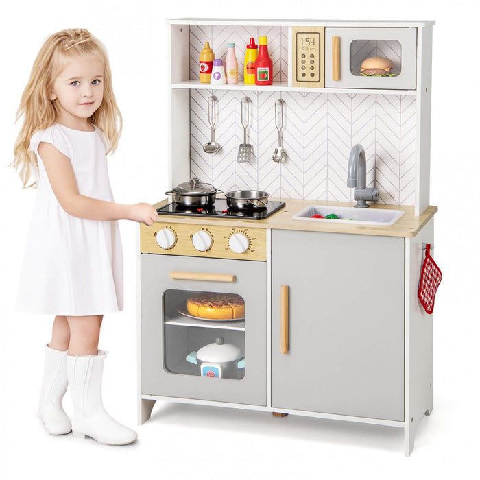 Costway Kids Kitchen Playset With Lights Sounds Microwave Stoves Oven Cooking Accessories