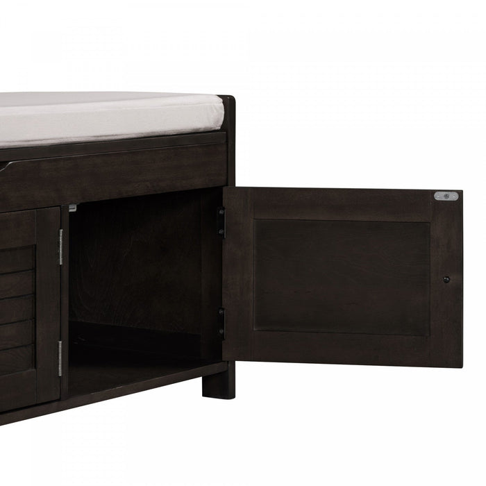 Olivia Pine Wood Storage Bench With 3-door Shoe Cabinet With Hidden Compartment - Espresso 