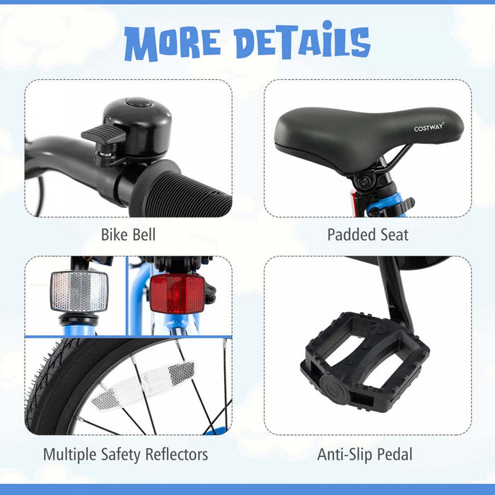 Costway 16" Led Lighted Kids Bike With Adjustable Seat Coaster Brake Training Wheels Blue