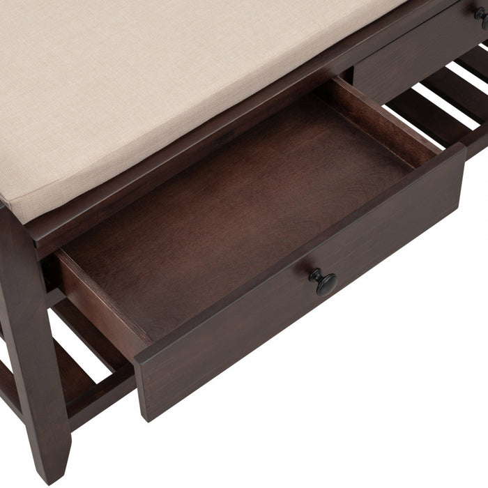 Stephanie Pine Wood Shoe Rack Bench With Cushioned Seat With Storage Drawers - Espresso 