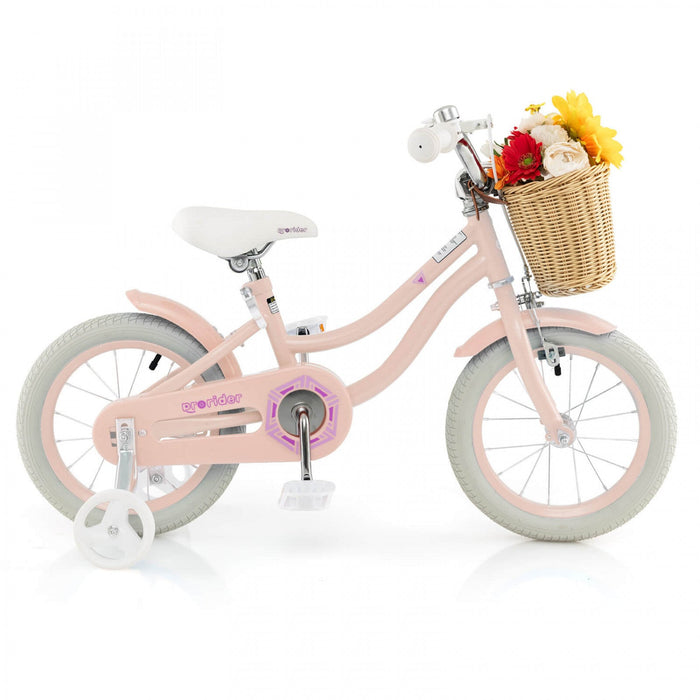 Prorider 14" Kid's Bike With Training Wheels Adjustable Handlebar Seat Handbrake Pink