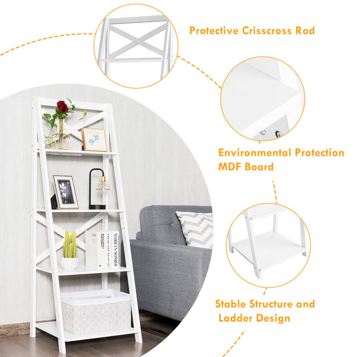 Costway Set Of 2 Ladder Shelf 4-tier Bookshelf Bookcase Storage Display Plant Leaning