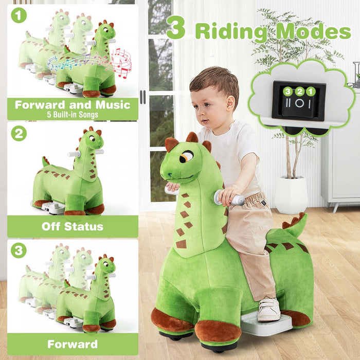 Costway 6v Kids Ride On Dinosaur With Padded Sea Foot Pedal Music Forward & Wheels