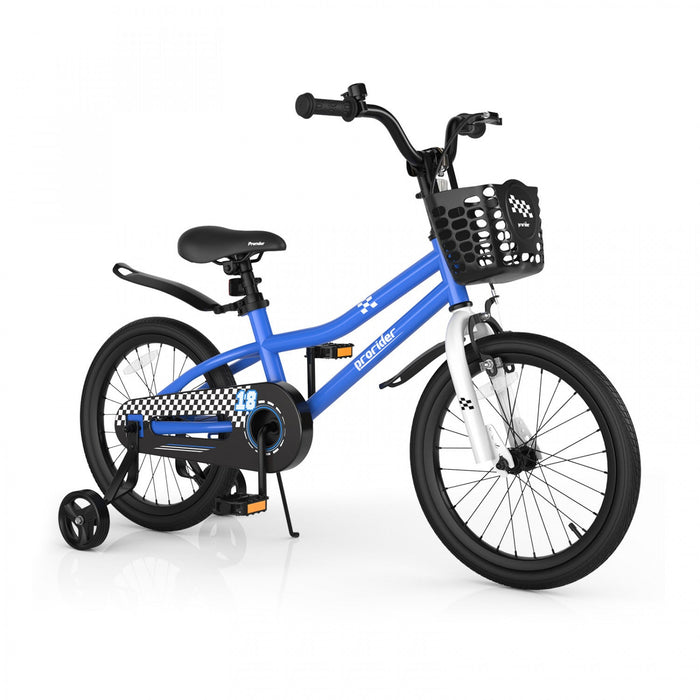 Costway 18" Kid's Bike With Removable Training Wheels & Basket For 4-8 Years Old Blue