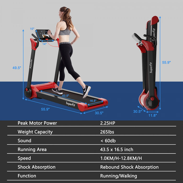 Superfit 2.25hp Folding Electric Motorized Treadmill W/ Speaker Red
