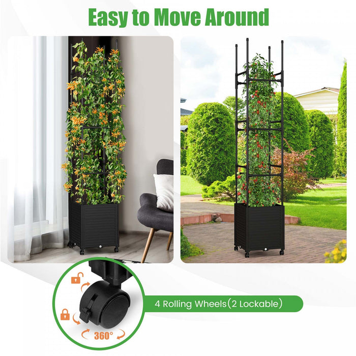 Costway 1 Pcs Raised Garden Bed With Trellis And Wheels Self-watering Planter Box With 3 Heights