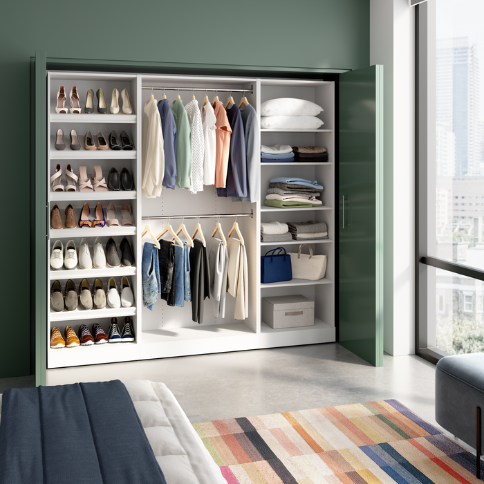 Bestar Florence 85\" Modular Reach-In/Walk-In Closet System with Rods and Shoe Shelves - White