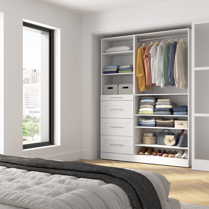 Bestar Florence 61\" Modular Reach-In/Walk-In Closet System with Shelves and Drawers Shaker Style - White