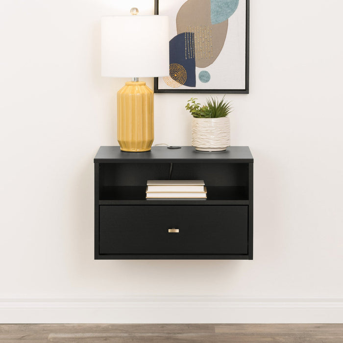 Floating Shelf with Drawer - Black