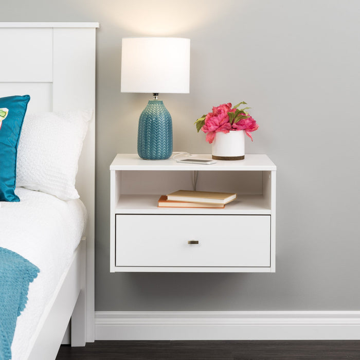 Floating Shelf with Drawer - White
