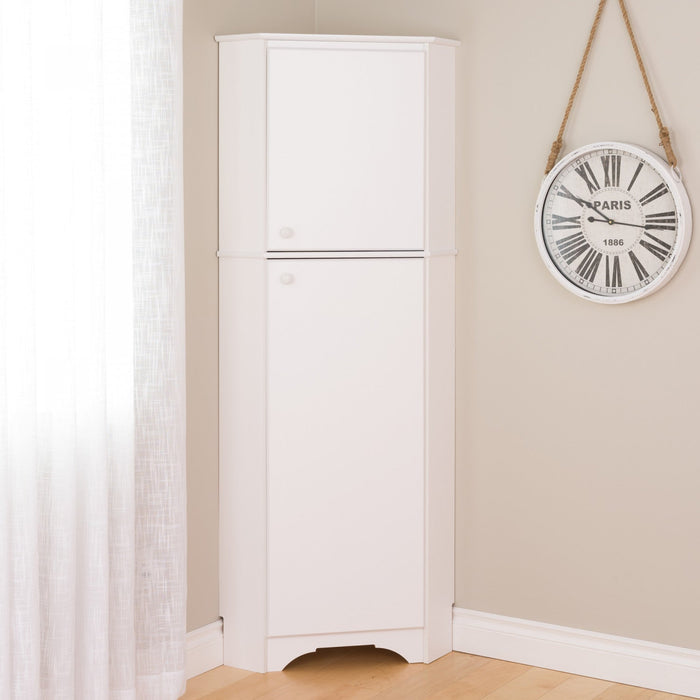 Elite Tall 2-Door Corner Storage Cabinet - White