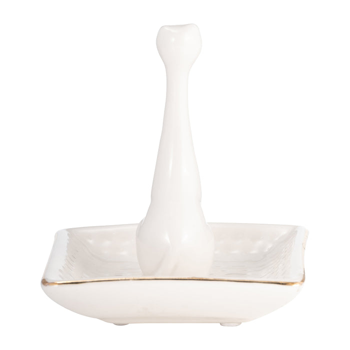 Porcelain Square Cat Ring Holder - White and Gold