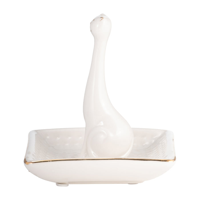 Porcelain Square Cat Ring Holder - White and Gold