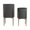Iron 23\" Ridges Grey Planter on Gold Metal Stand - Set of 2
