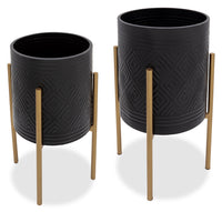 Black and Gold Aztec Iron Planter - Set of 2