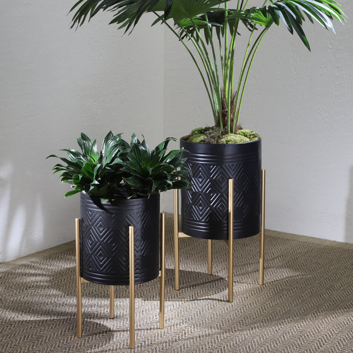 Black and Gold Aztec Iron Planter - Set of 2