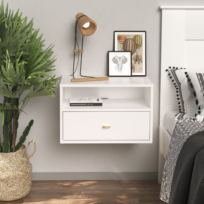 Floating Shelf with Drawer - White