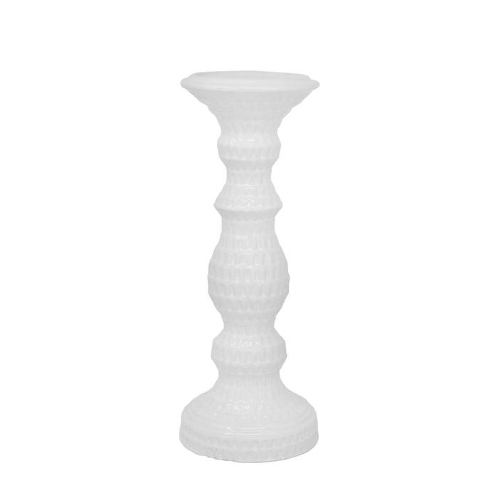 Ceramic 12\" Dimpled Candle Holder - White