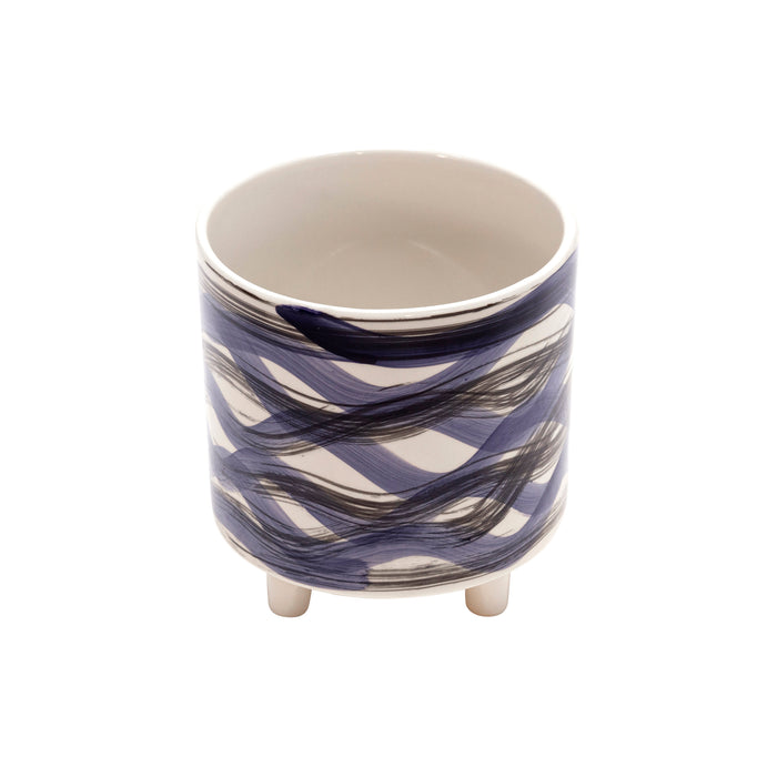Ceramic 6\"/9\" Footed Blue Swirl Planter - Set of 2