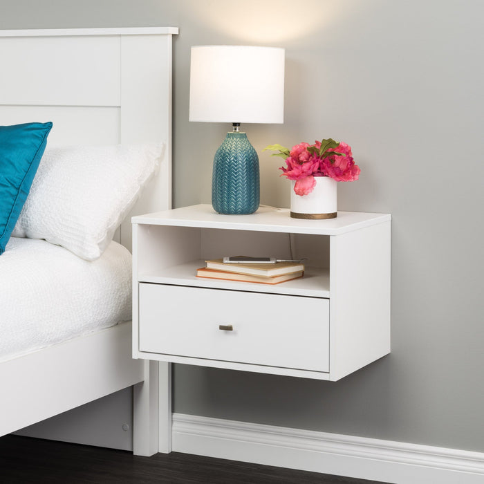 Floating Shelf with Drawer - White