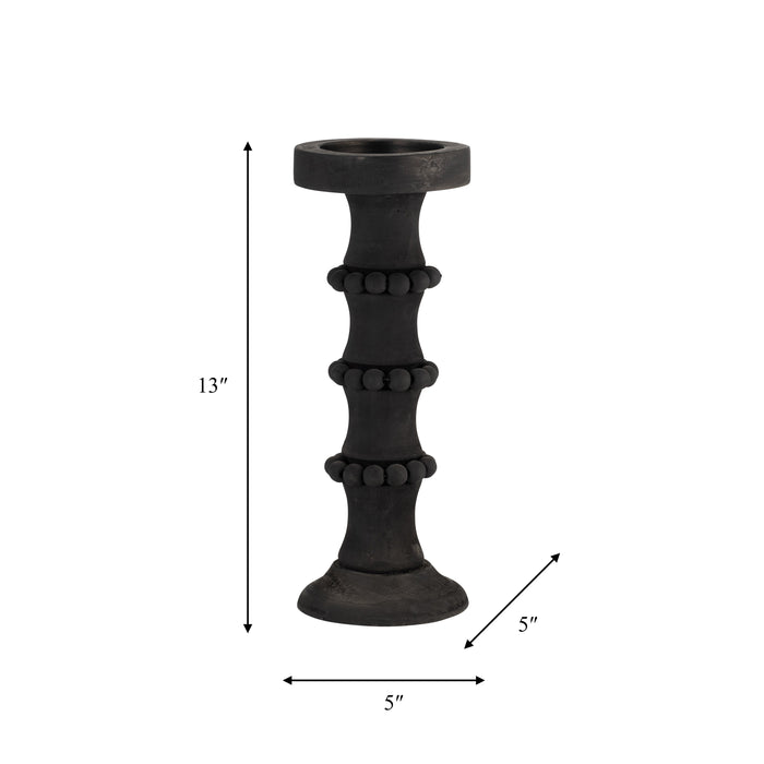Wood 13\" Antique Candle Holder - Black