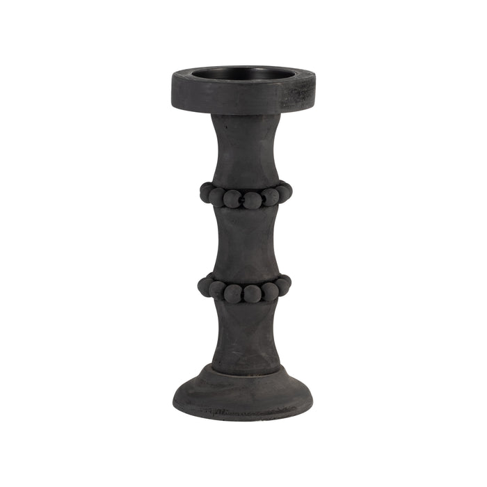 Wood 11\" Antique Candle Holder - Black