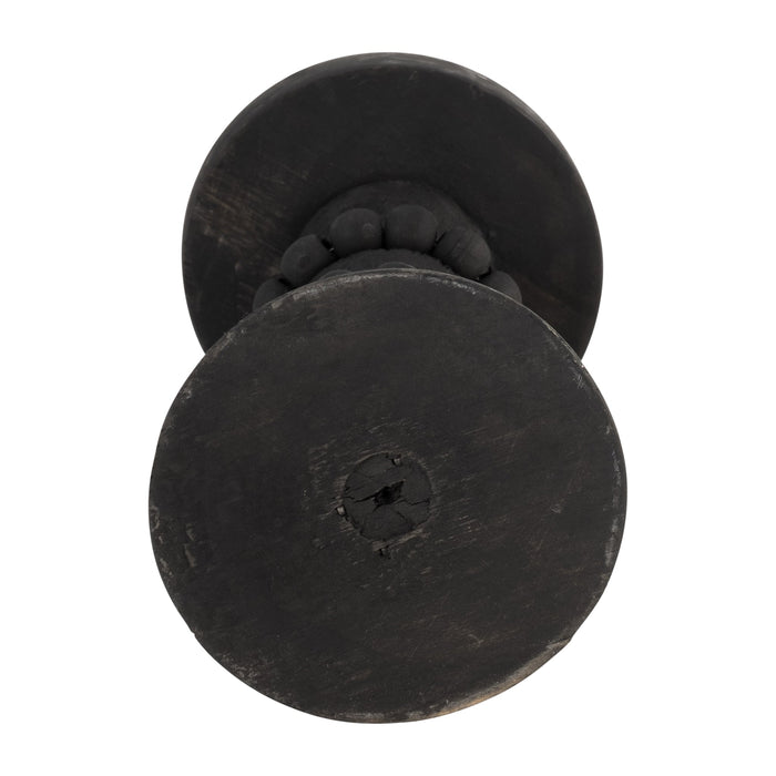 Wood 11\" Antique Candle Holder - Black