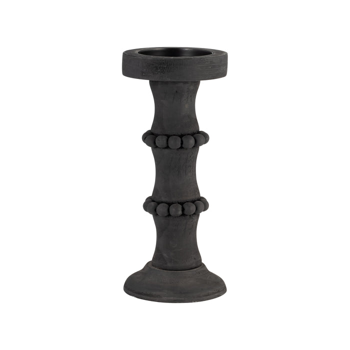 Wood 11\" Antique Candle Holder - Black